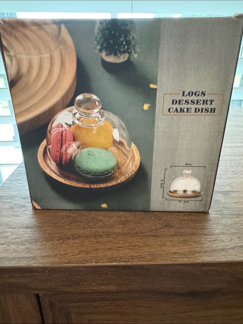 Wood Base Dessert Cake Dish with Glass Dome - Natural Wood & Clear